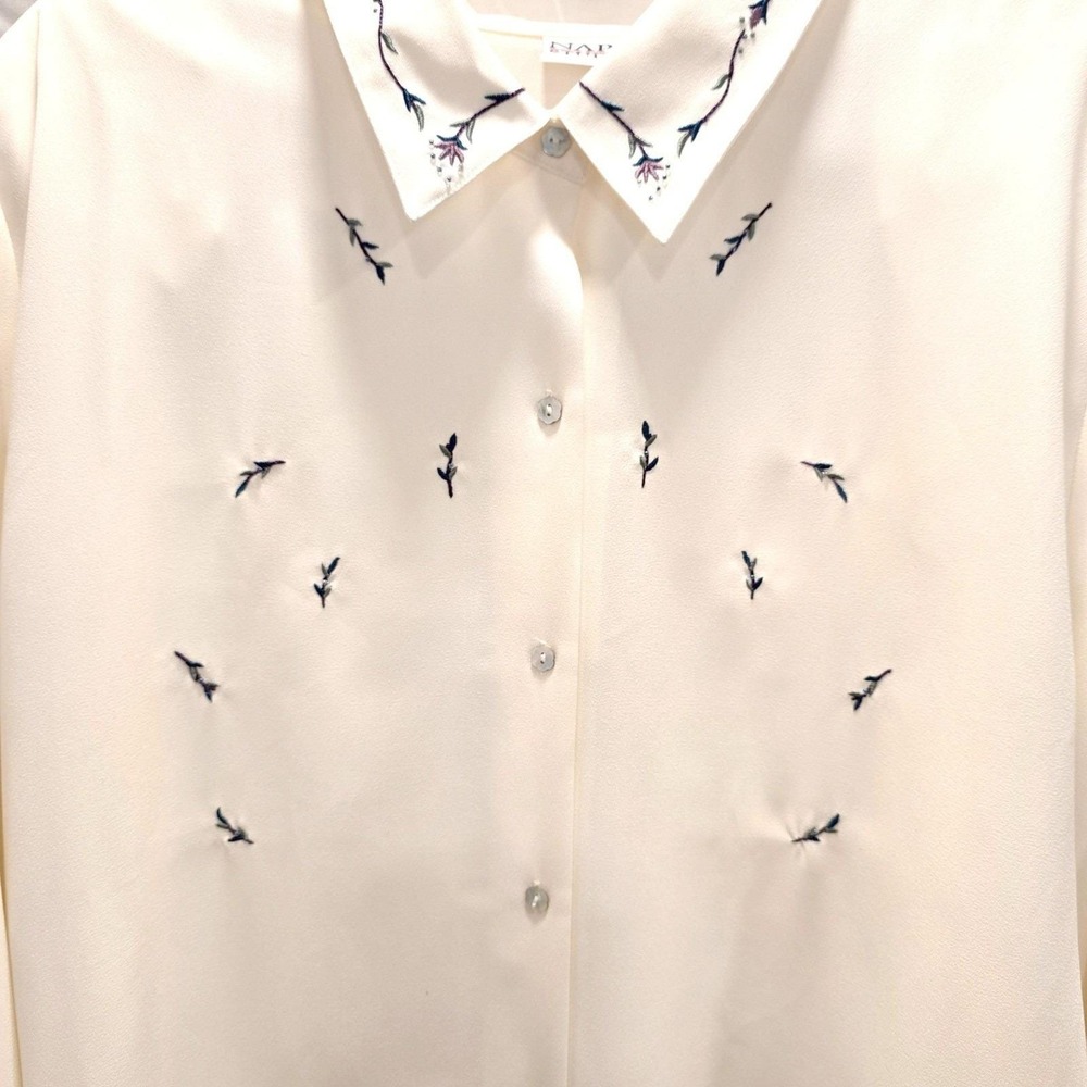 NWT VTG 1990s Napa Studio Cream Blouse Plus Size 24W Embroidered Flowers - Picture 4 of 11